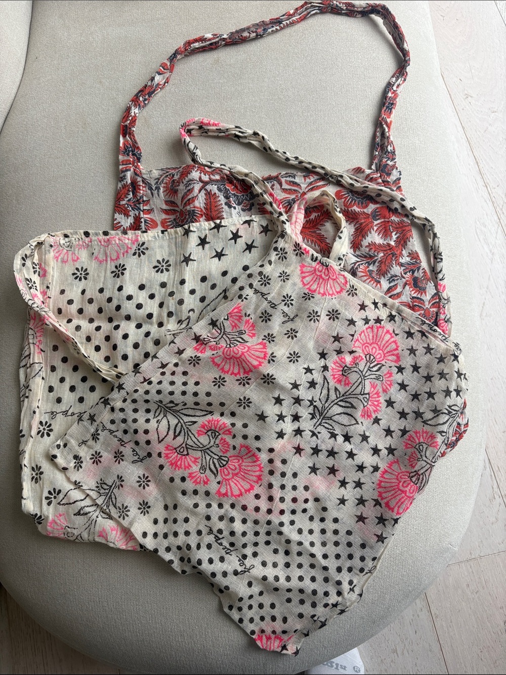 Free People Pink and Cream Floral & Star Print Tote Set (3 Different styles)